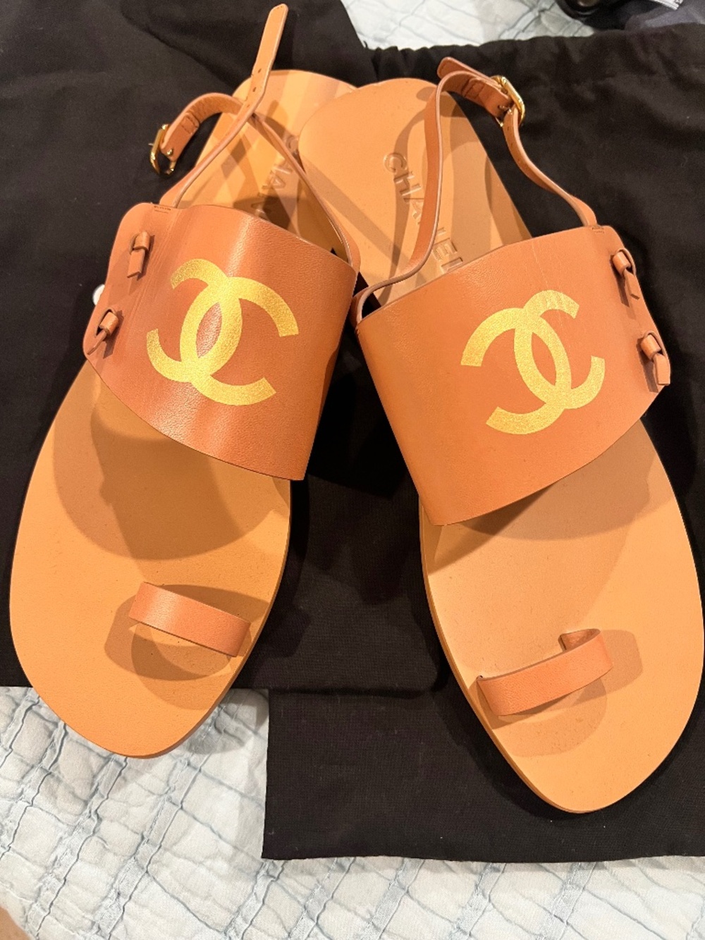 Chanel Interlocking CC Logo Goat Leather Slingback Sandals - Size 40